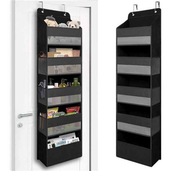 Over Door Organizer 5 Large Pockets Hanging Storage Closet Bathroom Dorm Black - Picture 1 of 7